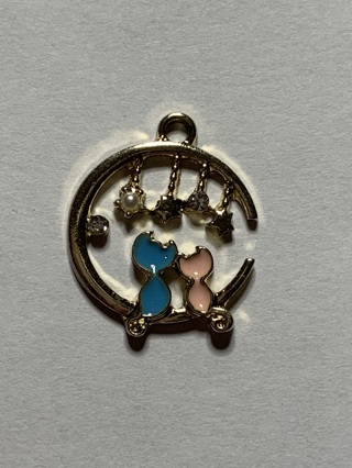 ♡MOON CAT LOVE CHARM~#1~BLUE AND PINK CATS~FREE SHIPPING♡