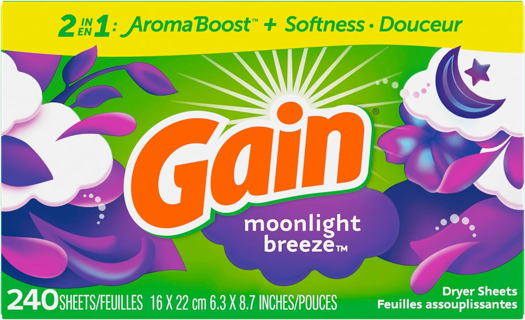 [NEW] Gain Dryer Sheets Laundry Fabric Softener - Moonlight Breeze (240 Count)