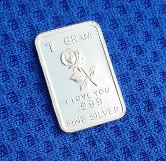 .999 pure fine Silver gram Collectable bar ~ I Love You Rose ~