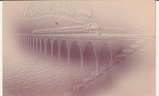 Vintage Unused Postcard: Embossed Train Railroad Bridge