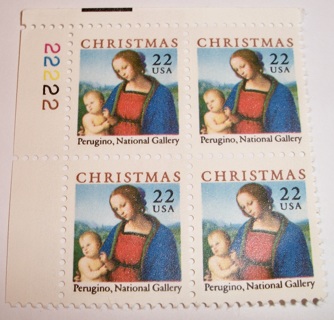 Scott #2244, Traditional Christmas, Pane of 4 Useable 22¢ US Postage Stamps