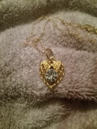 Gold angel wings big cz charm chain necklace new