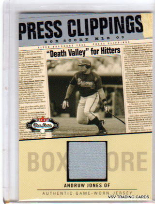 Andruw Jones, 2003 Fleer Press Clippings GW RELIC Baseball Card #AJ-PC, Atlanta Braves, (L1