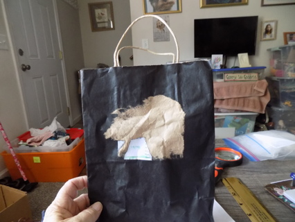 Painted pig on a shopping bag, jute handle 10 x 8