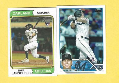 2023 Topps Heritage Shea Langeliers + 2023 Topps Series 1 JJ Bleday A's Rookies RC Baseball Card