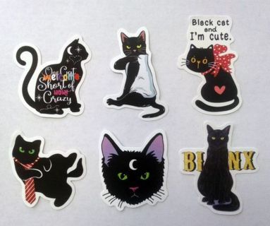 Six Cute Black Cat Stickers