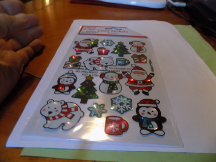 Holiday Style Laser Stickers 18 ct metalic Santa, snowflakes, tree, snowman, present, polar bears, 