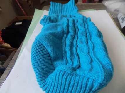 Aqua knitted sweater for little dog