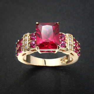 Romantic Rose Red Quartz White Topaz Gemstone Gold Plated  Ring Size10