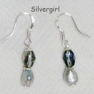  Fresh Water Pearls Crystals Sterling Silver Ear Wires 