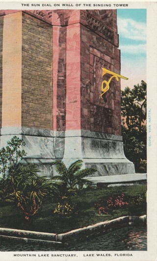 Vintage Used Postcard: Pre Linen: Sundial on the Wall of the Singing Tower, Lake Wales, FL