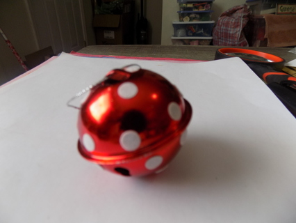 Red metallic polkadot jingle bell ornament 2 inch