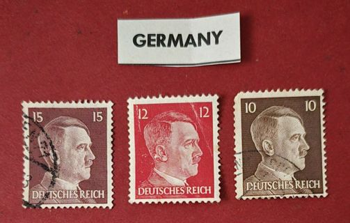 Three Used Germany Hitler Postage Stamps