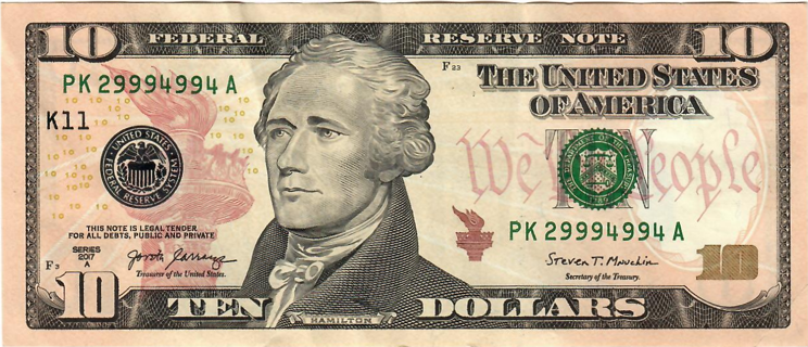 $10 Bill Fancy Trinary Serial Number Five "9"s  NICE!  Coolness Rating 97.6%  P5