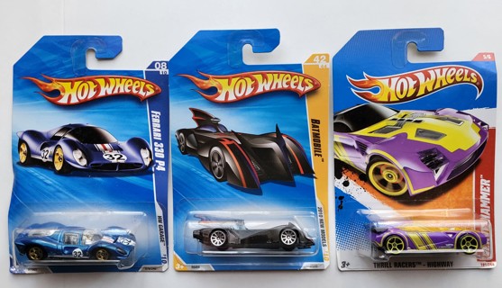 Lot of 3 Hot Wheels Ferrari 330P4 / Batman Batmobile (2009) & Nerve Hammer (2010)