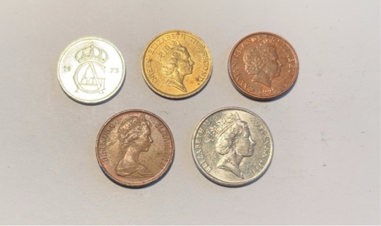 5 Different Penny Sized Foreign Coins