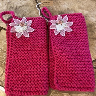 Two Hand Knit Heavy Duty Potholders .