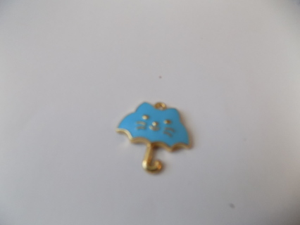 Blue enamel cat face umbrella charm 1 inch