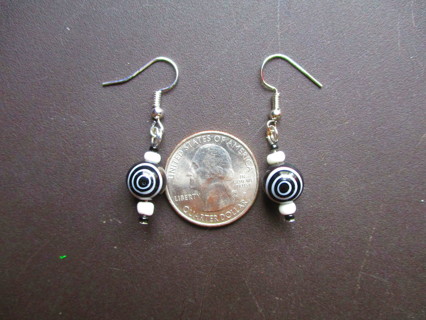 Black and White Swirl Glass Earrings