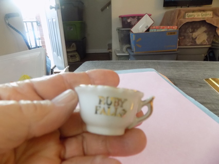 bone China miniature white cup Ruby Falls trimmed in gold