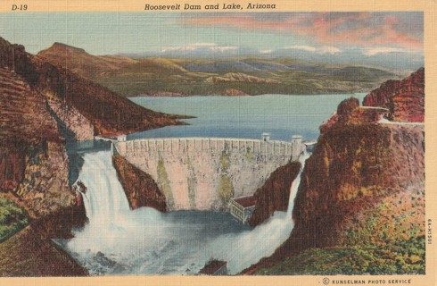 Vintage Unused Postcard: s: Roosevelt Dam & Lake, AZ