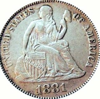 1881 P Dime, Defined Features, & Date,  Seated Liberty, Superior Shape, Genuine, Refundable, Insured