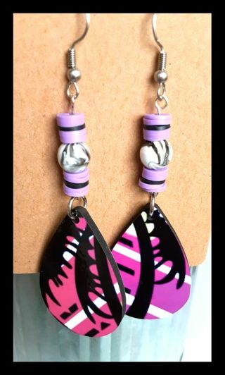 Tropical Purple Dangle Earrings With Heishi Beads