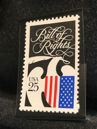 1989 BILL OF RIGHTS STAMP 25c FLAG AND EAGLE RED WHITE BLUE STARS & STRIPES MNH