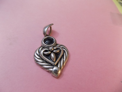 Premiere Jewelry silver plated charm heart shape pendant round black onyx stone