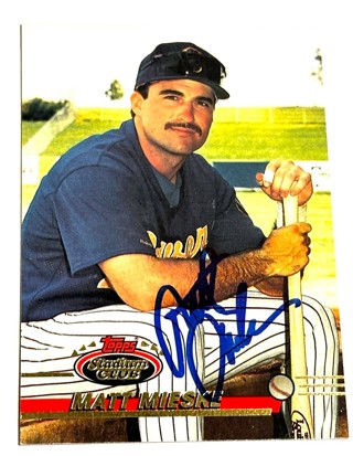 Autographed 1993 Topps Stadium Club #687 MATT MIESKE Milwaukee Brewers