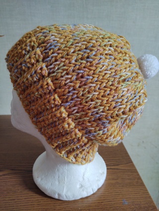 Hand Crocheted Tunisian Stitch Hat with Pom-pom 