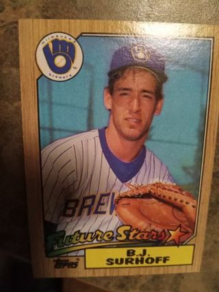 1987 TOPPS FUTURE STARS B.J. SURHOFF MILWAUKEE BREWERS BASEBALL CARD# 216