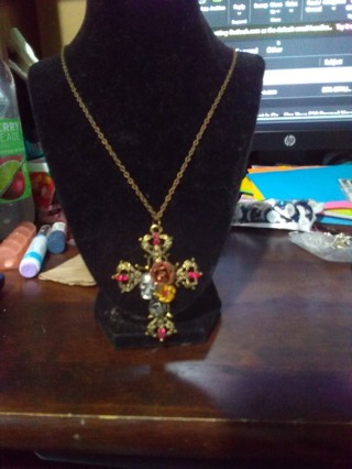 Unique Skull And Roses Cross Necklace BNWT