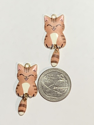 CAT CHARMS~#3~BROWN~WITH MOVEABLE TAILS!~SET OF 2 CHARMS~FREE SHIPPING!