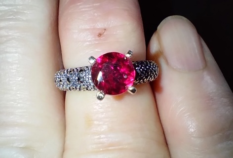 RING STERLING SILVER WITH NATURAL RUBY HEAT TREATED SIZE SIX .