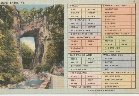 Vintage Unused Postcard: Linen: Natural Bridge, VA