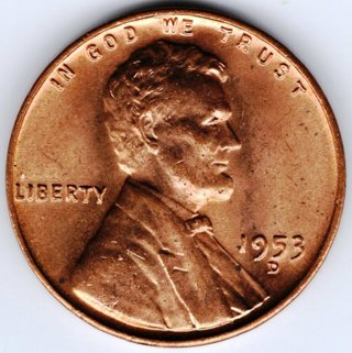 BU RED 1953-D LINCOLN WHEAT CENT From OBW