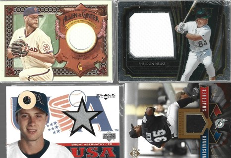 FOUR GAME USED RELIC BASEBALL CARDS