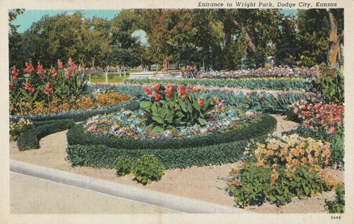 Vintage Unused Postcard: z: Linen: Wright Park, Dodge City, Kansas