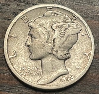 1938 P Silver Mercury Dime Winged Liberty 90% Silver 