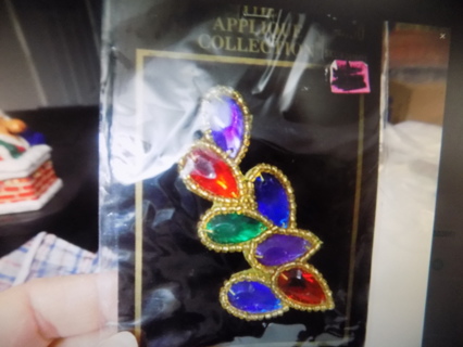 NIP  4 inch applique large oval jewels purple, red, blue green 7 gems