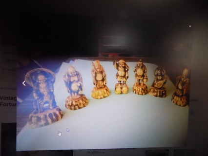 Vintage set of 7 Celluloid Japenese Gods of Good Fortune 1960s figures