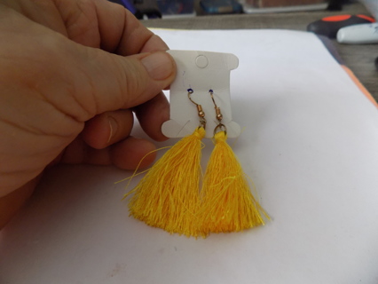 Earrings, yellow fringed tassle dangle