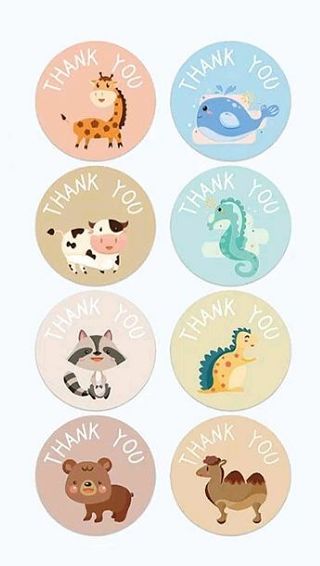 ➡️⭕(8) 1" THANK YOU ANIMALS STICKERS!!⭕