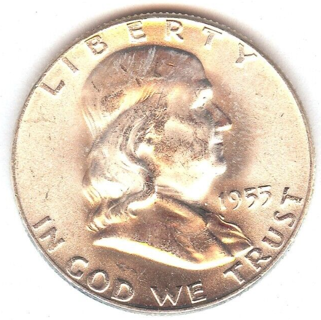 1955-P Franklin Half Dollar ~ Gem BU ~ 90% Silver MS+