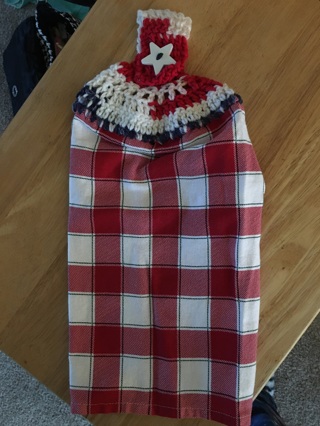 Red white and blue hanging towel