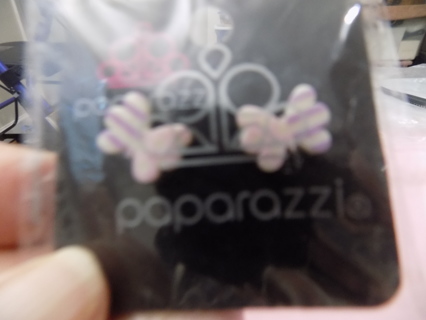 NIP Papparazzie light pink butteffly post earrings purple stripes
