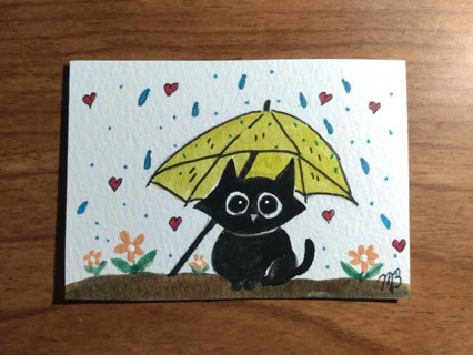 ACEO Original, Watercolor Painting 2-1/2"X 3/1/2" Can I come inside? by Artist Marykay Bond