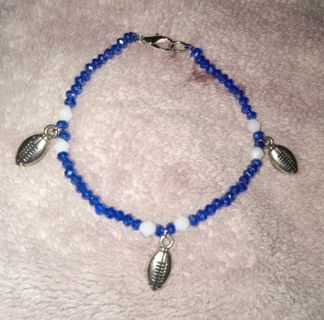 Football Charm Blue white crystal beaded bracelet new in package