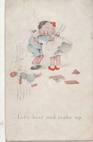 Vintage Used Postcard: (m): 1912 Let's Kiss and Make Up